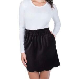 Lauren James Size Medium Black Velvet Mini Skirt Scalloped Hem Holiday Festive